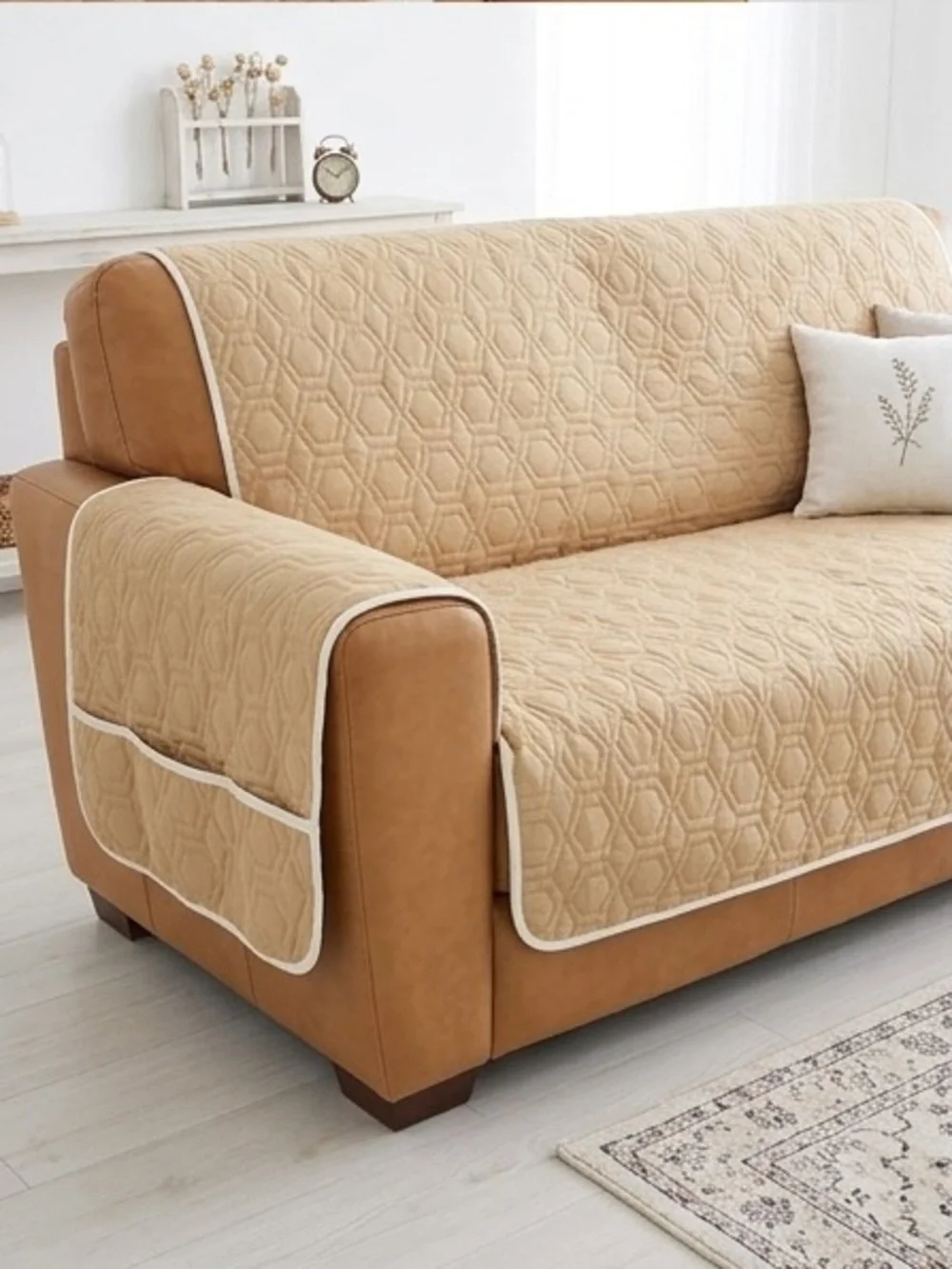 Couch Protector Slipcover Quilted Pet Cover Recliner Cover Sofa Reversible Tan